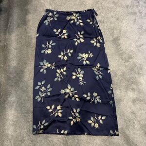 Vintage Limited Maxi Silk Skirt Navy Blue Floral Satin